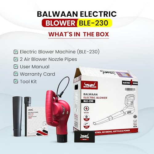 Image of Balwaan Krishi Heavy Duty Electric Leaf Blower Machine 0.9 Kw | 300 km /h High-Speed Air Blower | Ideal for Leaf Blowing & Dust Cleaning | BLE-230