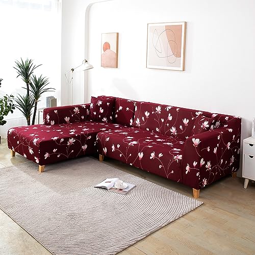 Image of HOKIPO Stretchable Cushion Cover 16x16 Pack of 2, Wine Red Flowers (AR-4098-D11*2)
