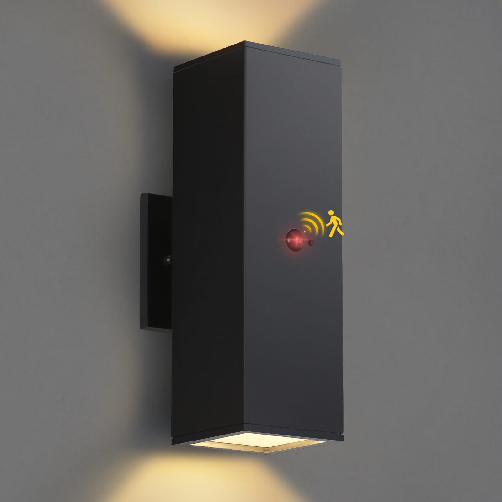 Luci da esterno con sensore di movimento, moderne lampade da parete per esterni nere con base E26, luci quadrate con rilevatore di movimento per esterni, applique impermeabile per portico di