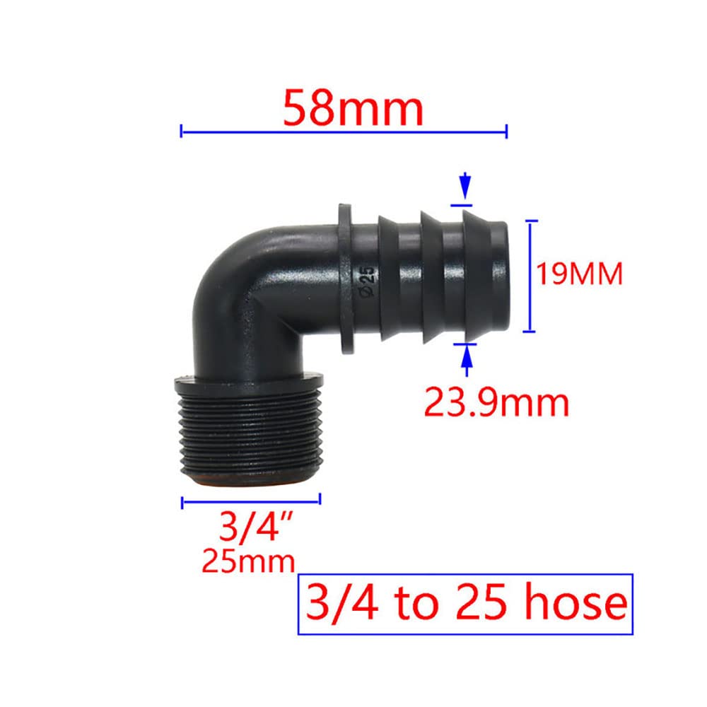 bzcemind 5pcs 1/2 3/4 Filettatura Maschio a 16mm 20mm 25mm Giardino Tubo Flessibile con connettore a Gomito in plastica Tubo di plastica,3/4 to 25mm