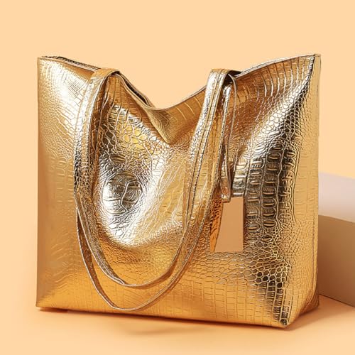 Bolso Tote Metálico Brillante para Mujer Negro miniatura 1