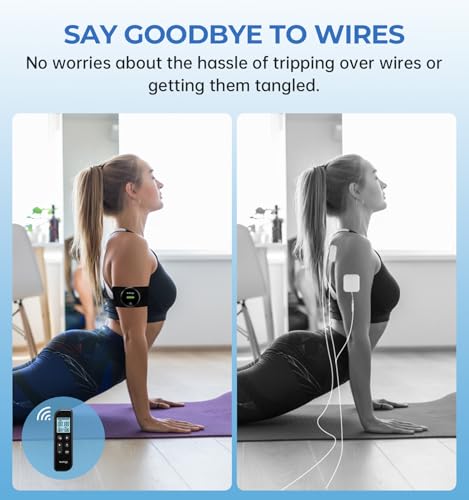 Image of NURSAL Wireless TENS Unit Muscle Stimulator, Dual Host TENS EMS Machine for Pain Relief, 18 Modes 20 Intensity Remote Control Pulse Physical Electrotherapy for Back Shoulder Pain (2 Pads)