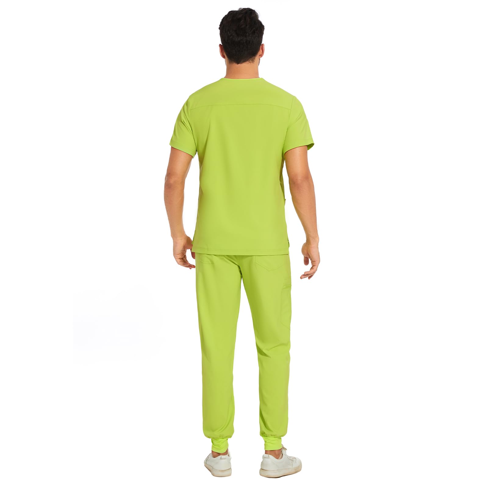 Close-up of the COZYFIT Men's Scrubs Set fabric showing its texture and stretch capability.