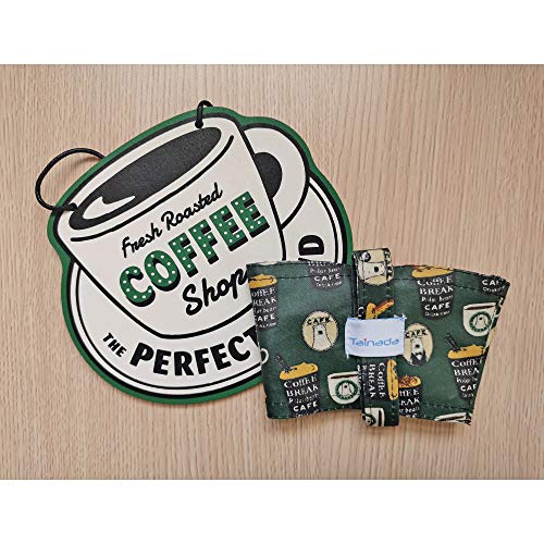 Image of Portable Coffee & Boba Cup Holder w /Straw Loop (Coffee Pattern Green)