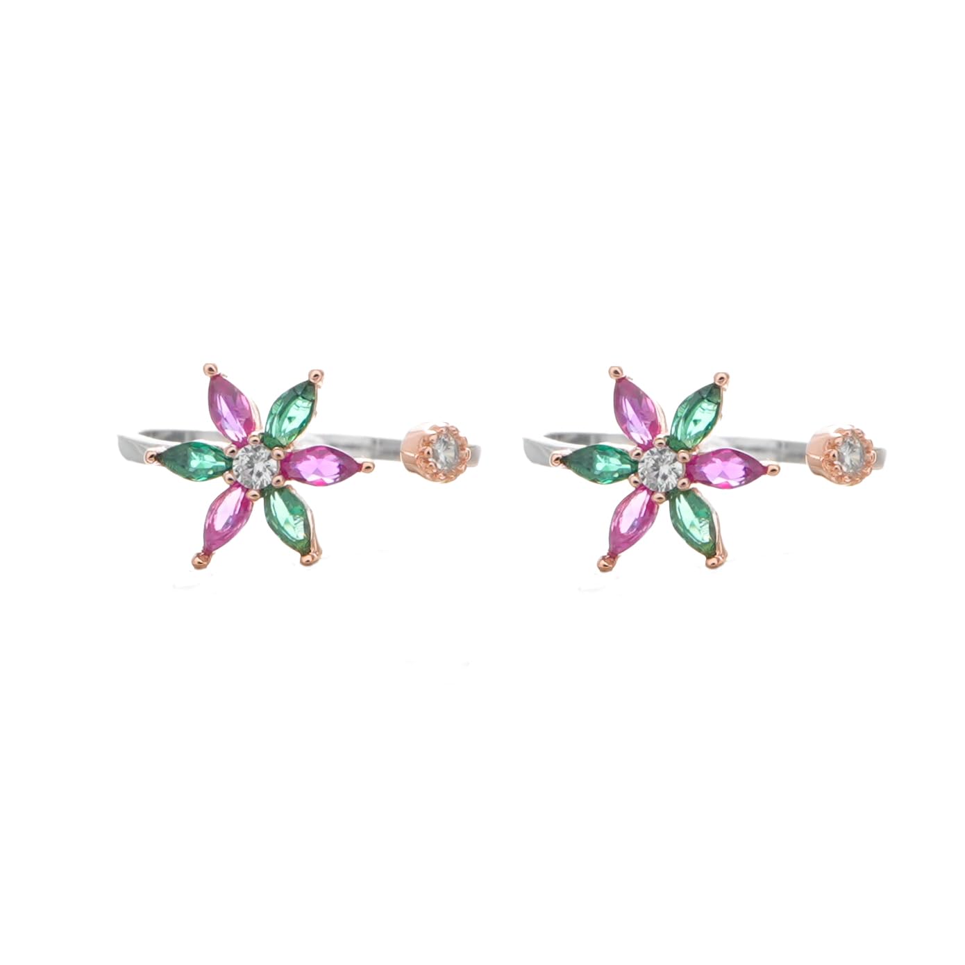 tassya Floral Toe Ring with Pink and Green Crystal Petals Adjustable-picture-20