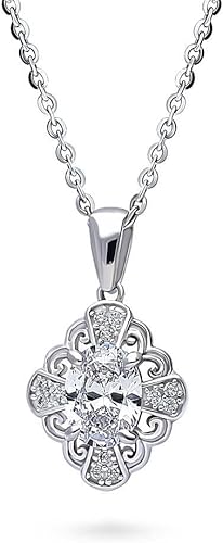 Miniatura 2 de BERRICLE Collar con colgante de plata de ley con circonita cúbica de corte ovalado para mujer, chapado en rodio, Plata esterlina, Circonia cúbica