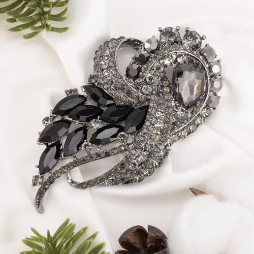 Image of LAXPICOL Vintage Clear Austrian Crystal Elegant Flower Bouquet Wing Brooch for Women