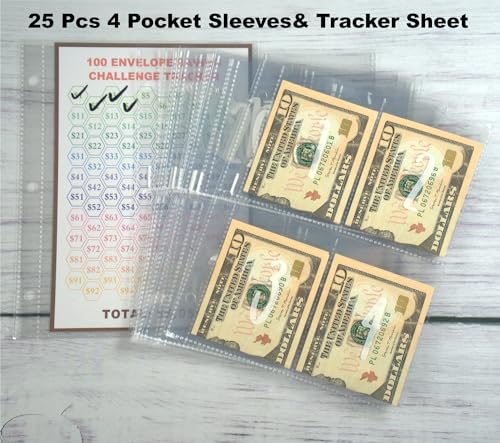 100 Umschläge mit Reißverschluss, vorgedruckte 1 ~ 100 Zahlen, Geldfächer und Tracker-Seite, Währungsheft, um 5.050 $ zu sparen, tragbares Geldsammelalbum mit Armband und Reißverschluss