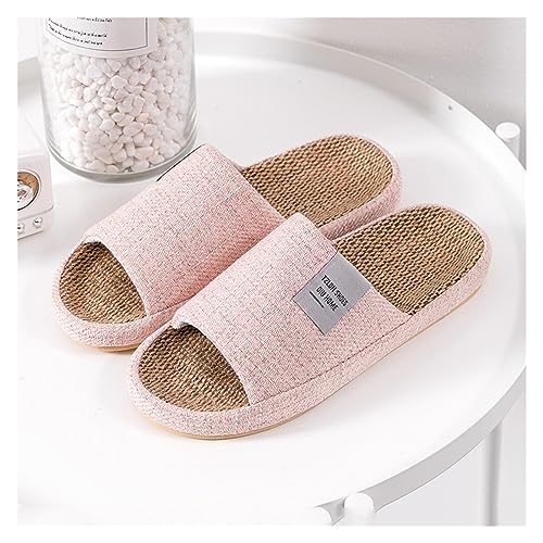YCKEGEW Linen Cotton Slippers Breathable Midsole Mens Slippers Open Toe House Shoes Arch Support Couples Mule Slippers TPR Non-Slip Sole Indoor Casual Shoes (Color : Pink, Size : EUR40-41)