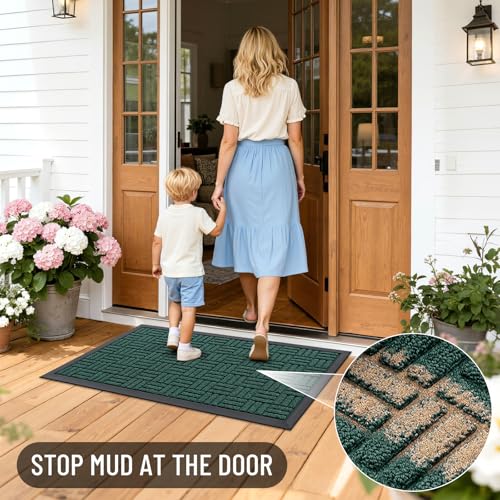 Image of OLANLY Front Door Mat Outside Entrance 47x32, Absorbent, Heavy Duty Sturdy Natural Rubber Doormat Indoor Outdoor, Non-Slip, Stain and Fade Resistant, Low Profile Floor Mat for Entryway, Black Green