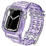 AHASTYLE Compatible with Apple Watch Clear Band 44mm 42mm Crystal Band with Rugged Bumper Case for...