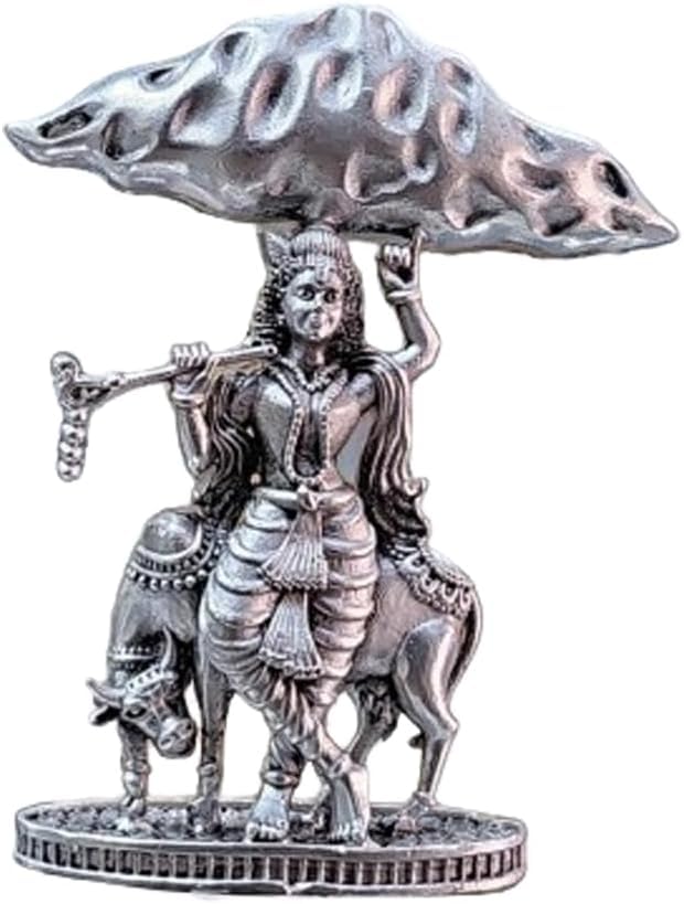 Idole Shree Krishna en argent massif pour autel de maison et rituels du festival hindou