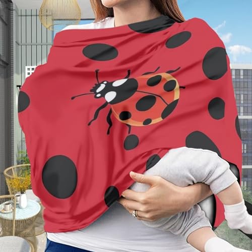 Image of Forchrinse Red Ladybug Polka Dot Print Baby Car Seat Cover Girls Boys Ladybug Breastfeeding Nursing Cover Soft Stretchy Multi Use Cover for Shopping Cart /High Chair /Stroller