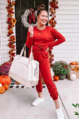 Image of PRETTYGARDEN Women's Two Piece Outfit Long Sleeve Crewneck Pullover Tops And Long Pants Tracksuit | Long Sleeve Shirts, Jogger Pants Pockets, Matching Track Suits, Fall Spring Comfy Clothes for Casual Outing, Cruise, Airport