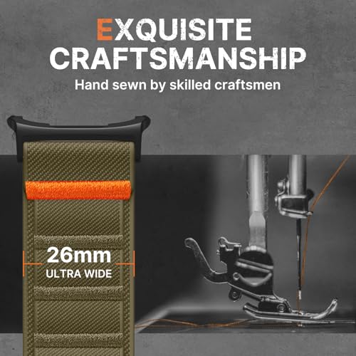Image of Bandletic Rugged Nylon Compatible with Galaxy Watch Ultra Bands 47mm 2025 /2024 for Men, Stretchy Wide Sport Loop Strap with G-Hook Compatible with Samsung Ultra Watch Band, Black Buckle, Army Green