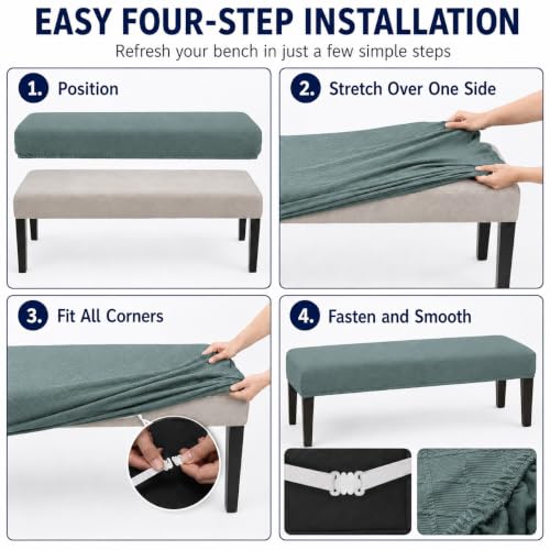 Image of Street27 High Stretch Jacquard Dining Bench Cover Elastic Chair Covers - Anti-Dust Removable Bench Slipcover Washable Bench Seat Protector Cushion Cover for Living Room, Bedroom, (Sage Green)