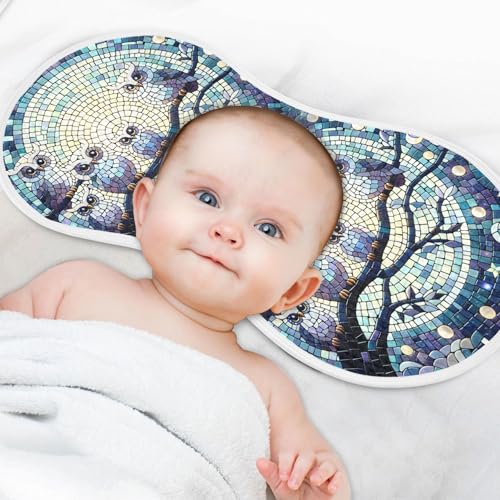 Kigai Moonlight Owls Mosaic Baby Muslin Burp Cloths 4 Pack, Soft 4 Absorbent Layers Cotton Burp Rags for Newborn Girls Boys4