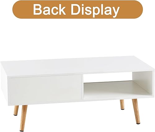 Miniatura 6 de Mesa de centro moderna de mediados de siglo con almacenamiento, mesa rectangular de madera de 41.3 pulgadas con panel de puerta deslizante de ratán