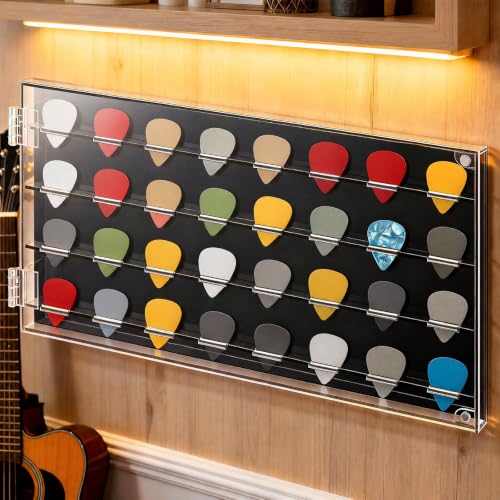 Fiwochic 32 Slots Guitar Pick Wall Mount Display Case, Acrylic