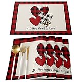 Valentines Day Love Placemats Set of 6,Red Love Table Mats,Washable Placemat Decoration for Kitchen...