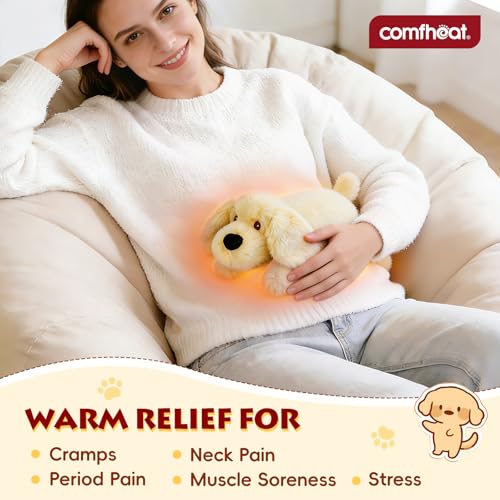 Image of Microwave Heating Pad for Pain Relief, Microwavable Stuffed Animal | Hot Compress for Period Cramps Muscle, Plush Heating Pad Moist Heat Pack, Washable, Golden Retriever Dog, Gift for Girl Women
