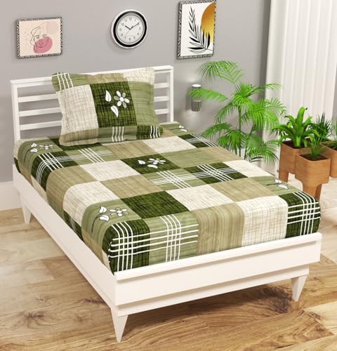 Image of HOMEKART (110 TC & 110 GSM 100% Cotton Feel Bedsheet for Single Bed with One King Size Pillow Covers Soft /Breathable Wrinkel Free -60x90 Inches - (Light Gree)