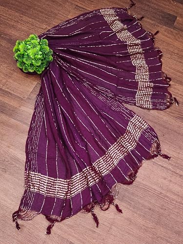 Image of TRENDMALLS Women's Chinon Silk Golden Zari Weaving Stripes Design Dupatta