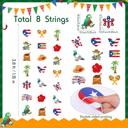 Image of Spakon 8 Pcs Puerto Rico Garlands Puerto Rican Party Hanging Decorations Hibiscus Garlands Banners Frog Paper Cutouts for Birthday Festivals Party Ceiling Wall Decor