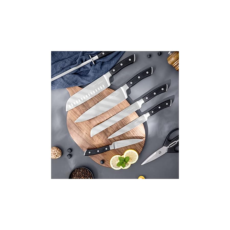 OAKSWARE Knife Sets, 8 Piece Knife Set for Kitchen with Block, German Stainless Steel Chef Knives Set with Ergonomic Handle