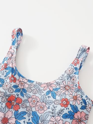 Image of Girls One Piece Swimdress Floral Skirt Bathing Suit Swim Hawaiian Beach Swimwear 4-14Y