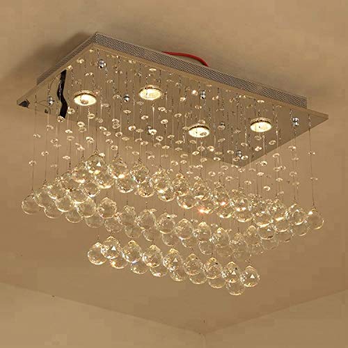 Image of Crystal Glass Ceiling Lamp Stainless Steel Chandelier with Glass Bead & Sparkling K9 Crystal Chandelier 6 (Yellow) Light A1