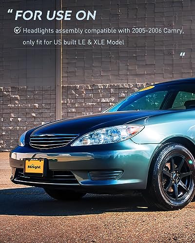 Image of Nilight Headlight Assembly Compatible with 2005 2006 Toyota Camry LE XLE SE Headlamps Replacement Chrome Housing Amber Reflector Upgraded Clear Lens Driver and Passenger Side