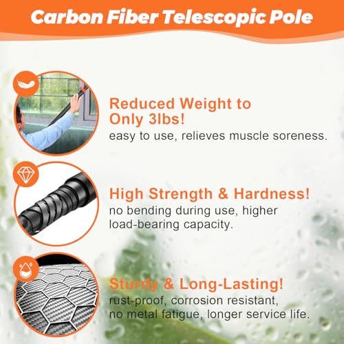 Image of Window Washing Kit with Extension Pole 4.7 to 24FT, Long Squeegee for Window Cleaning Indoor Outdoor, Carbon Fiber Telescopic Pole for Window Cleaner Tool with Microfibre Pad & Chenille Cloth
