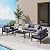 Wisteria Lane Aluminum Outdoor Patio Furniture Set, 7 Seats Modern Patio Conversation Sets, Outdoor Sectional Metal Sofa with 5 Inch Cushion and Coffee Table for Garden, Black Frame and Blue Cushion