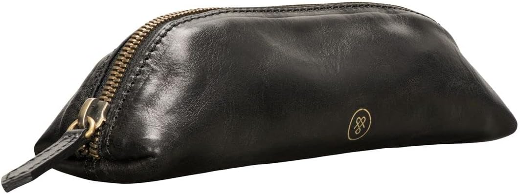 Maxwell Scott - Personalized Luxury Leather Pencil Pens Case with Zip Opening - The Felice - Black