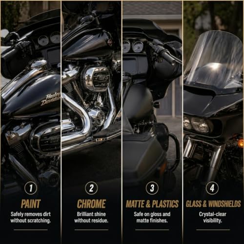 Image of Shinykings Wash&Shine 66 Pro System Motorcycle Cleaning Kit - Waterless or Wet Motorcycle Wash,16 oz Cleaner + 64 oz Refill Jug, NanoGloss Shield SiO₂ Ceramic Spray, 2 Premium Microfiber Towels.