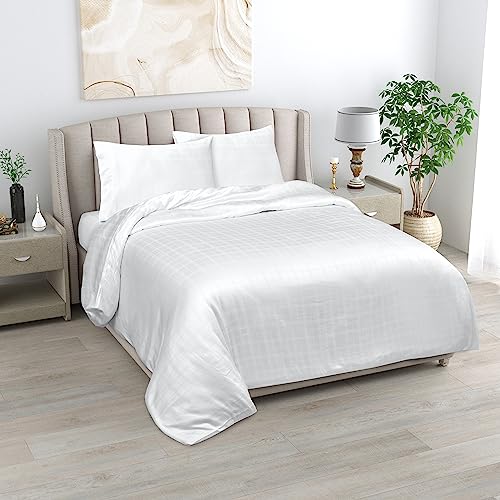 LINENWALAS White Checkered King Size Duvet Cover Set
