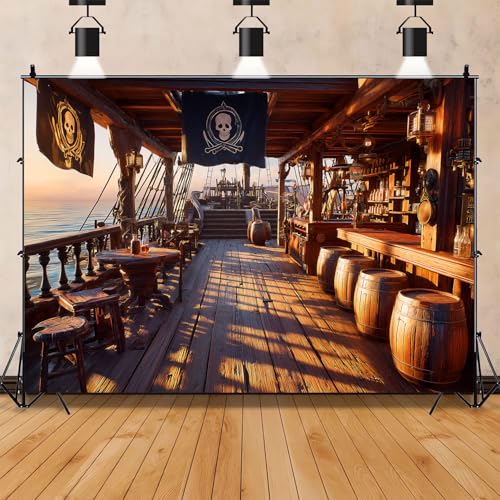 Backdrop barco pirata vintage 10x7ft para fotografía miniatura 1