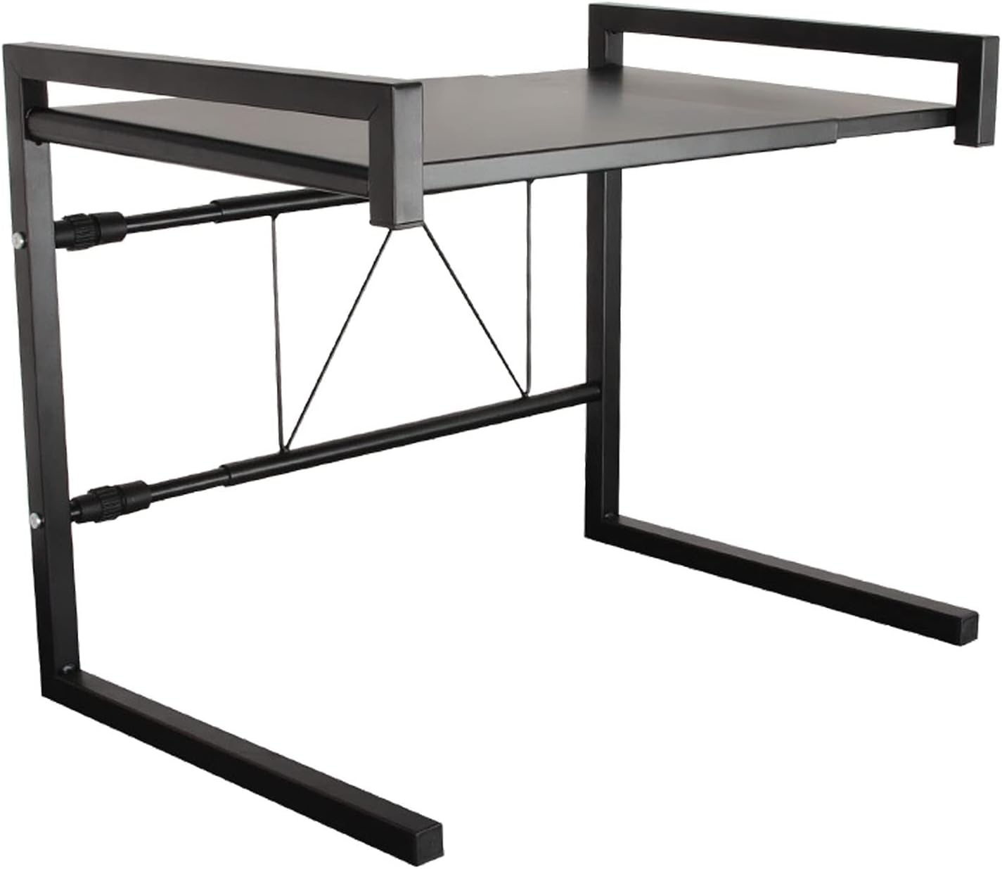LINPINGWBLJ Microwave Oven Rack, Retractable Microwave Oven Rack Shelf Kitchen Counter Shelf with 3 Hooks Microwave Mount (black,white) Stand