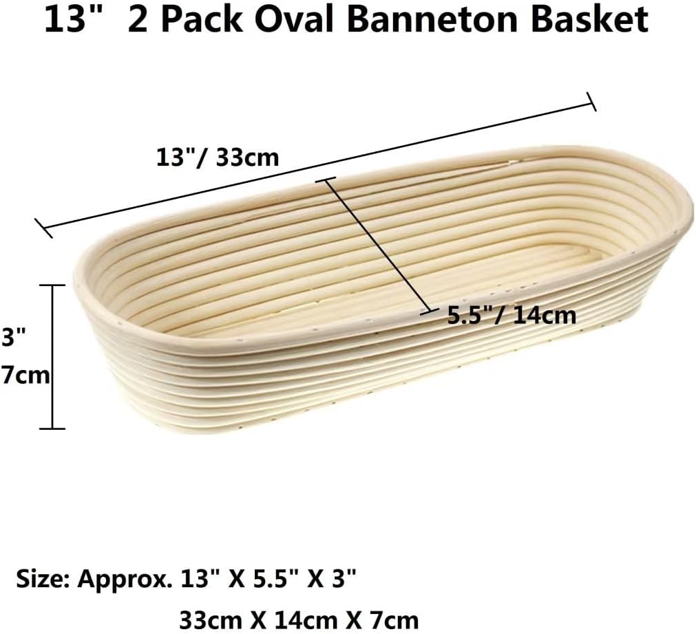 2 Pack 13 Inch Oval Bread Proofing Basket,Banneton Basket Bread Baking Bowl with Linen Liner Cloth, for Professional & Home Bakers Baking - Image 3