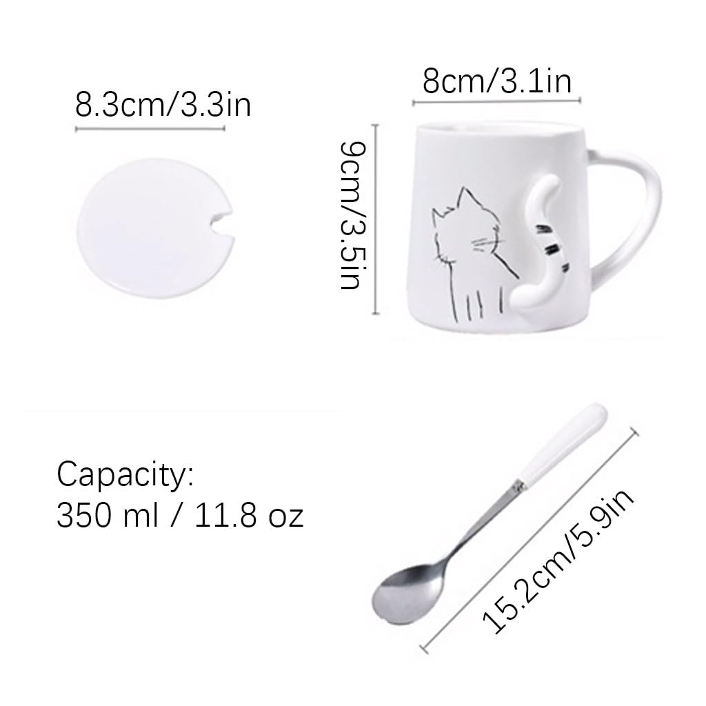 Taza de café Redonda de cerámica Blanca con Tapa y Cuchara, 350 ml/11,8 oz