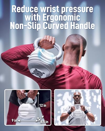 Image of BYZOOM FITNESS Pure Series Adjustable Kettlebell 30 /40 /50LB - 5-IN-1 Weight Change, Patented Quick-Change Machenism, Ergonomic Curved Handle for Home Gym, Strength Training, HIIT, White OR Black