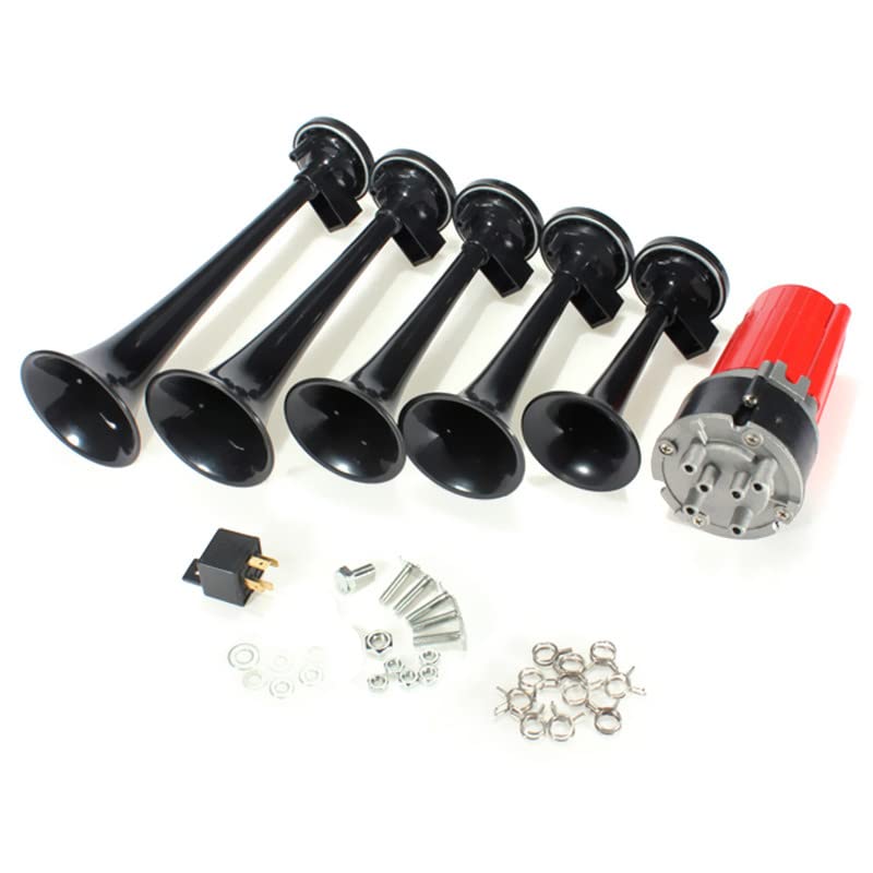 DriSentri 5pcs 125dB Black Trumpet Musical Dixie Car Duke of Hazzard with Compressor 12V Car Air Horn