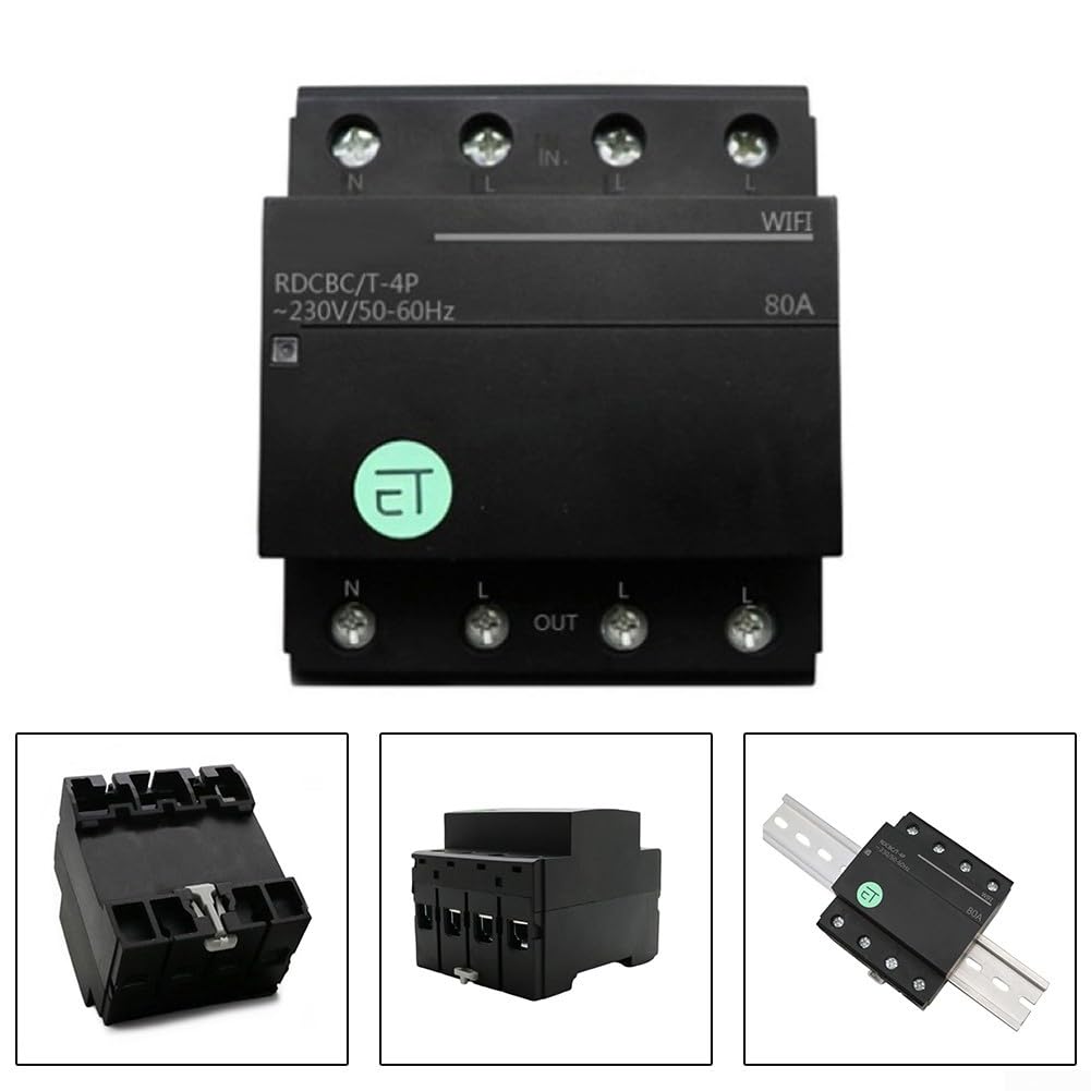 WLAN Schalter 4P 80A Smart Relay mit Sprachsteuerung für alexa Google für Haushaltsgeräte und Energieverbrauch messen(4P-63A)
