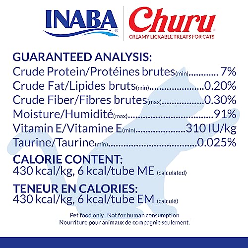 Image of INABA Churu Cat Treats, Grain-Free, Lickable, Squeezable Creamy Puree Cat Treat /Topper with Vitamin E & Taurine, 0.5 Ounces Each Tube, 4 Tubes, Chicken with Crab Recipe
