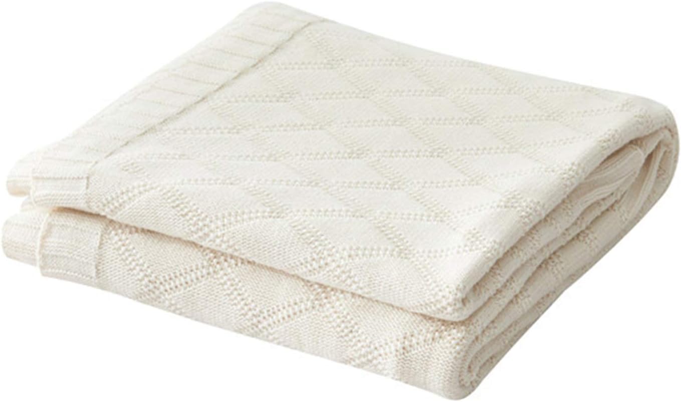 Nordic Summer Cotton Hemp Blanket Knitted Wool Office Air-conditioning Wool Blanket White, White, 180 * 200cm
