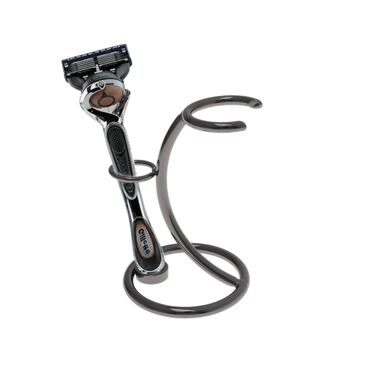 minkissy 2pcs Men's Shaving Brush Stand Slots Razor Rack Stainless Steel Compact Durable Beard Combs Razors Holder