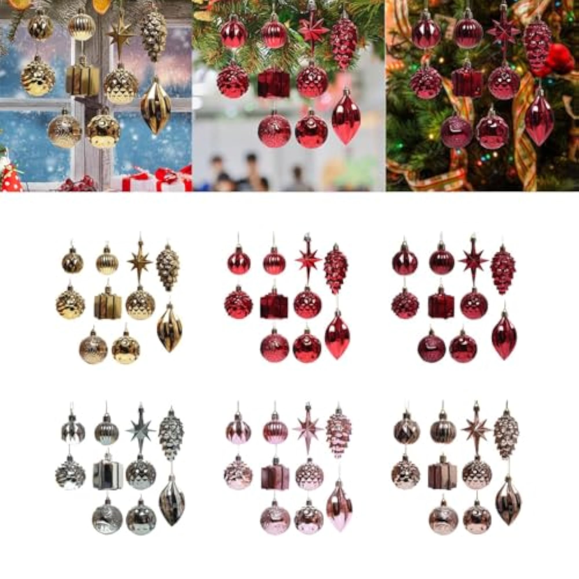 10x Christmas Tree Ball Ornaments, Shatterproof Holiday Decor