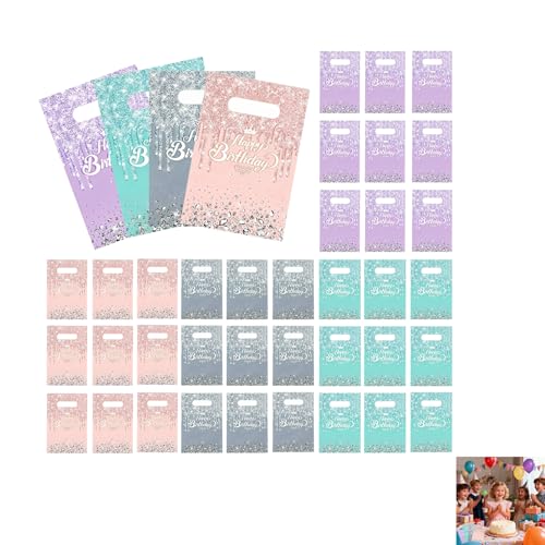 40 Sacs Cadeaux d'Anniversaire Joyeux Anniversaire pour Enfants - Pochettes en Plastique Rose Bonbon avec Motif Festif - Sachets Idéaux pour Emballer Bonbons, Biscuits...