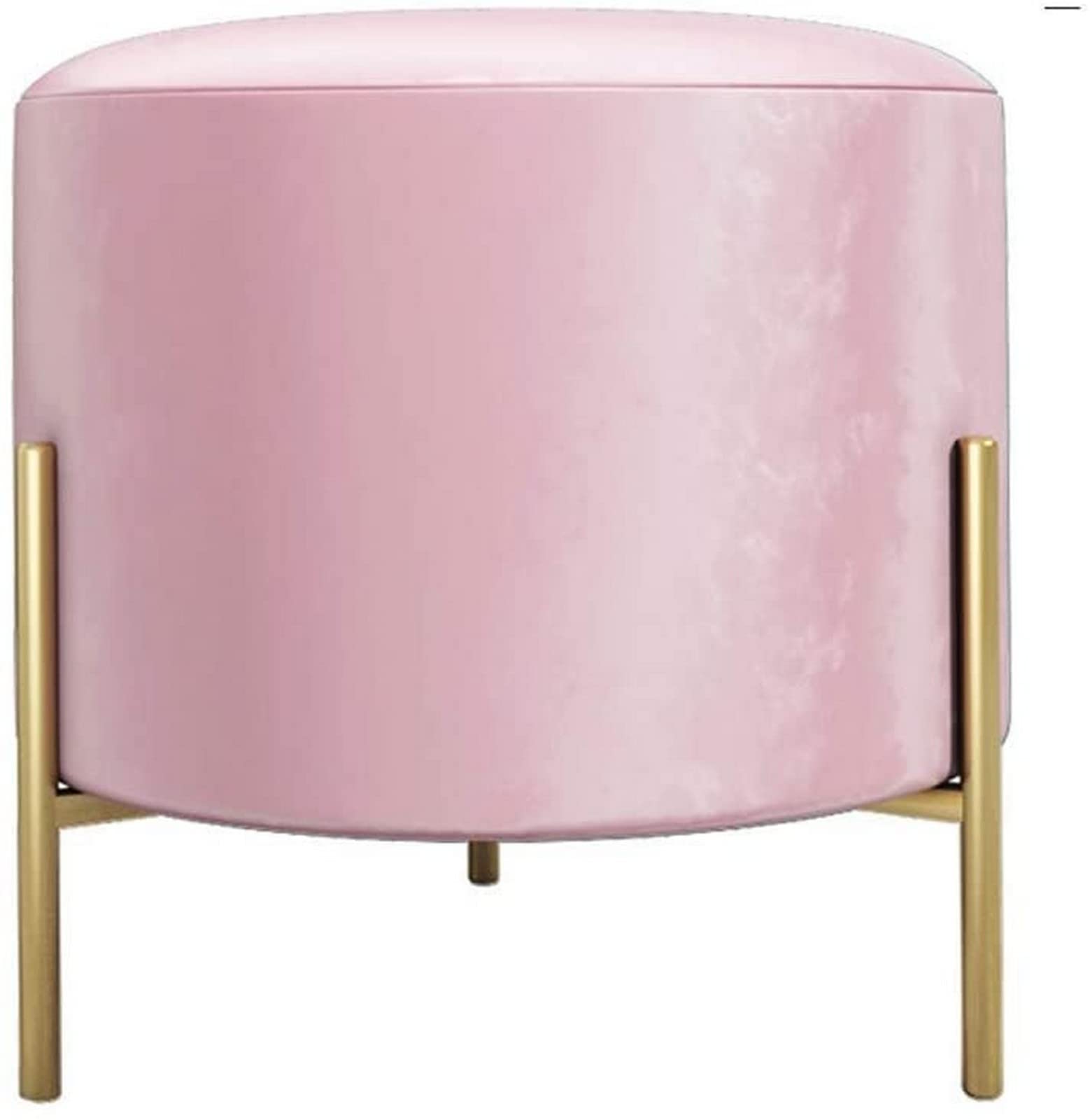 Taburete sofácasero elegante con acabados de metal y tapizado rosa suave